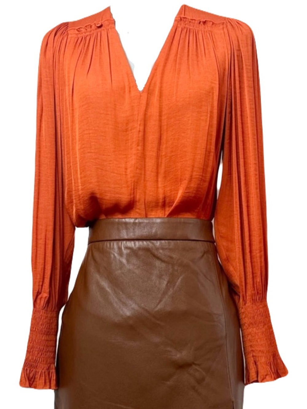 NWOT Silk Blouse XS V-Neck Long Sleeve Smocked